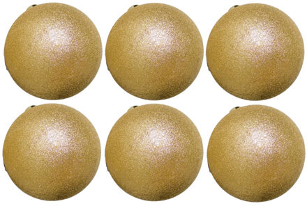 Gerimport Kerstballen - 6x st - goud - glitter - 8 cm - kunststof - Kerstbal Goudkleurig