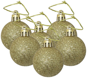 Gerimport Kerstballen - 6x st - goud - glitters - 4 cm - kunststof - kerstversiering Goudkleurig
