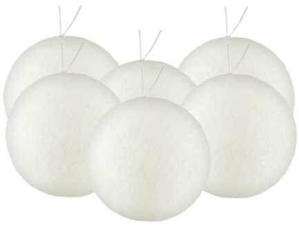 Gerimport Kerstballen - 6x - wit - kunststof - glitters - D8 cm