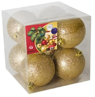 Gerimport Kerstballen - 8x - goud - kunststof - glitters - D7 cm - Kerstbal Goudkleurig