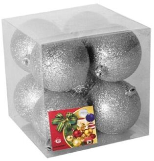 Gerimport Kerstballen - 8x st - zilver - glitters - 7 cm - kunststof - Kerstbal Zilverkleurig