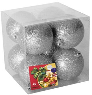 Gerimport Kerstballen - 8x st - zilver - glitters - 7 cm - kunststof - kerstversiering