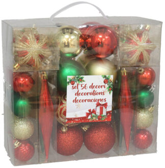 Gerimport Kerstballen en ornamenten - 56-dlg - groen/rood/goud - Kerstbal Multikleur