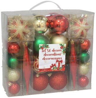 Gerimport Kerstballen en ornamenten - 56-dlg - groen/rood/goud - Kerstbal Multikleur