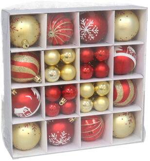 Gerimport Kerstballen en ornamenten set - 42-delig - rood/goud - kunststof - kerstboomversiering
