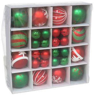 Gerimport Kerstballen en ornamenten set - 42-delig - rood/groen - kunststof - kerstboomversiering