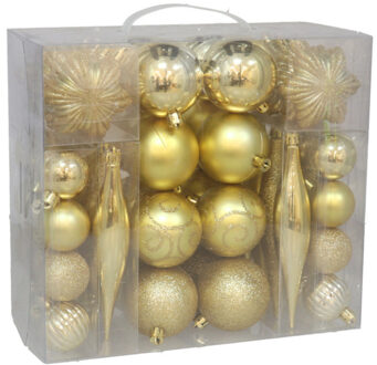 Gerimport Kerstballen en ornamenten set - 56-delig - goud - kunststof - kerstboomversiering