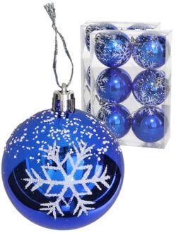 Gerimport Kerstballen gedecoreerd - 18x st - 6 cm - kunststof - blauw - Kerstbal