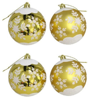 Gerimport Kerstballen - gedecoreerd - 4x st - goud - D8 cm - kunststof - kerstversiering