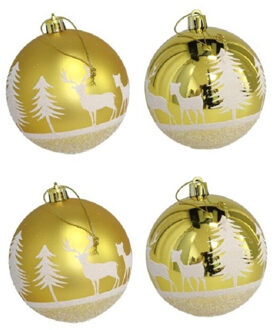 Gerimport Kerstballen - gedecoreerd - 4x st - goud - D8 cm - kunststof - kerstversiering