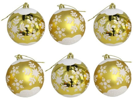 Gerimport Kerstballen - gedecoreerd - 6x st - goud - D6 cm - kunststof - kerstversiering