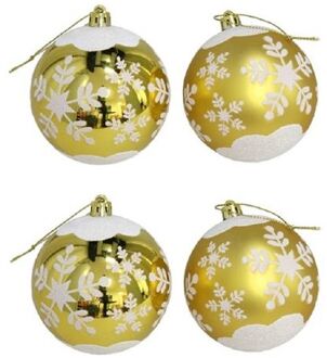 Gerimport Kerstballen - goudkleurig - 4ST - gedecoreerd - D8 cm - kunststof - Kerstbal