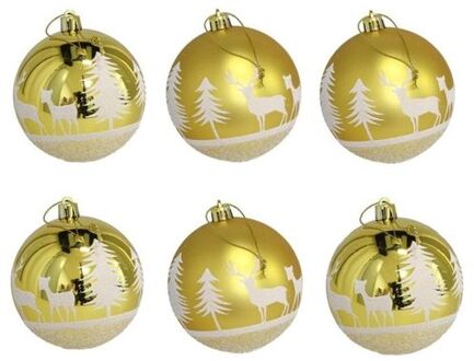 Gerimport Kerstballen - goudkleurig - 6ST - gedecoreerd - D6 cm - kunststof - Kerstbal