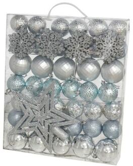 Gerimport Kerstballen - met ster piek - 57ST - zilver/blauw - kunststof - Kerstbal Multikleur
