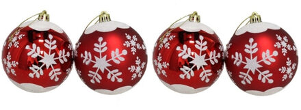 Gerimport Kerstballen - rood - 4ST - gedecoreerd - D8 cm - Kerstbal