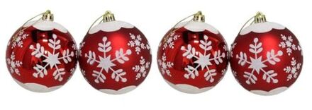 Gerimport Kerstballen - rood - 4ST - gedecoreerd - D8 cm - kunststof - Kerstbal