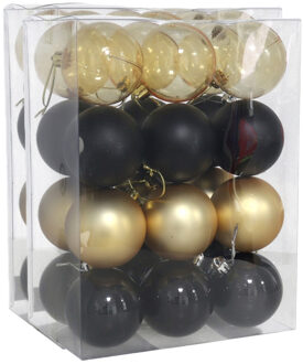 Gerimport Kerstballen set - 48x stuks - 6 cm - zwart en goud - kunststof - kerstversiering