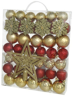 Gerimport Kerstballen set - met ster piek - 57-delig - 4-5 cm - kunststof - rood/goud Multi