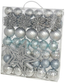 Gerimport Kerstballen set - met ster piek - 57-delig - kunststof - zilver/blauw Multi