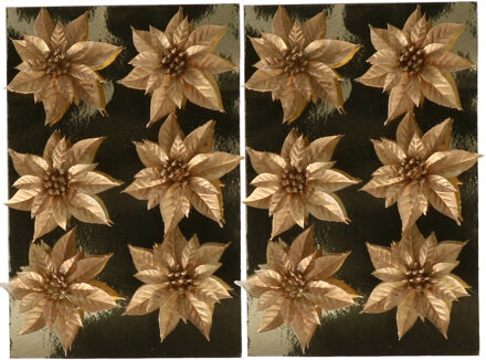 Gerimport Kerstboom bloemen op clip - 12x stuks - goud - kunststof - kerstornamenten
