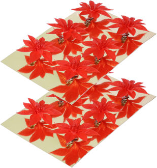Gerimport Kerstboom bloemen op clip - 12x stuks - rood - kunststof - kerstornamenten