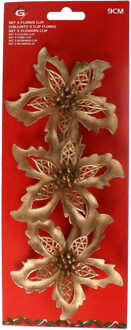Gerimport Kerstboom bloemen op clip - 6x stuks - goud - kunststof - kerstornamenten