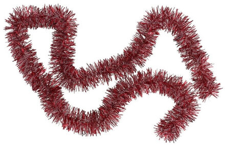 Gerimport Kerstboom folie slingers/lametta guirlandes van 180 x 7 cm in de kleur rood met sneeuw