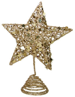 Gerimport Kerstboom piek - ster - kunststof - glitter goud 25 cm - boompiek Goudkleurig