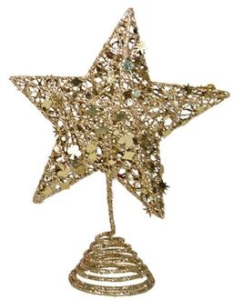 Gerimport Kerstboompiek - ster - kunststof - goud glitter - 25 cm - kerstboompieken Goudkleurig