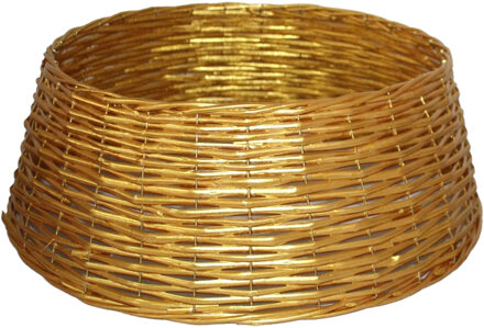Gerimport Kerstboomrok/kerstboommand - goud - gevlochten wilg - D45 cm en H20 cm - voor kerstboom van 180 cm Goudkleurig