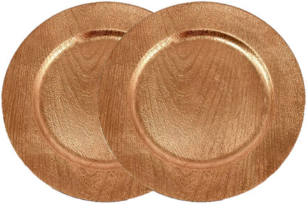 Gerimport Kerstdiner onderborden - 4x - rond - goud - houtlook - D33 cm
