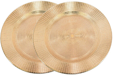 Gerimport Kerstdiner onderborden - 6x - rond - goud - kunststof - D33 cm