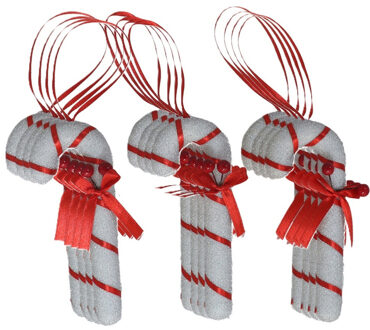 Gerimport Kersthangers zuurstokken - 12x st- kunststof - 12 cm - wit/rood - kerstornamenten
