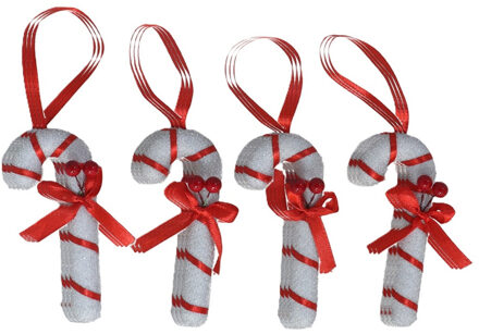 Gerimport Kersthangers zuurstokken - 16x st- kunststof - 10 cm - wit/rood - kerstornamenten