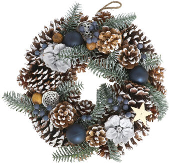 Gerimport Kerstkrans/deurkrans - 33 cm - dennenappels en versiering - dennenkrans