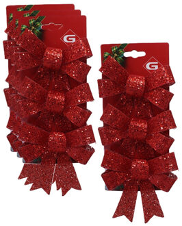 Gerimport Kerstornamenten strikken - 12x st - rood - 10 x 13 cm - kerstboomstrikjes