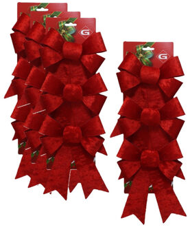 Gerimport Kerstornamenten strikken - 12x st - velvet rood - 15 x 24 cm - kerstboomstrikjes