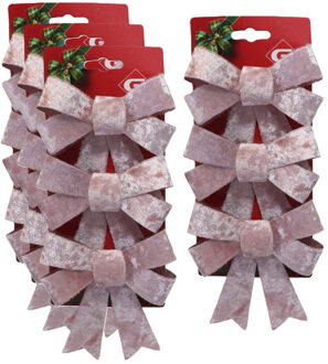 Gerimport Kerstornamenten strikken - 12x st - velvet roze - 10 x 13 cm - strikjes