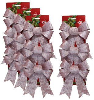 Gerimport Kerstornamenten strikken - 12x st - velvet roze - 15 x 24 cm - kerstboomstrikjes