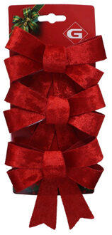 Gerimport Kerstornamenten strikken - 3x st - velvet rood - 10 x 13 cm - kerstboomstrikjes