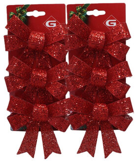 Gerimport Kerstornamenten strikken - 6x st - rood - 10 x 13 cm - kerstboomstrikjes