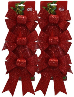 Gerimport Kerstornamenten strikken - 6x st - rood - 15 x 24 cm - glitter strikjes