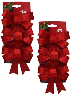 Gerimport Kerstornamenten strikken - 6x st - velvet rood - 10 x 13 cm - kerstboomstrikjes