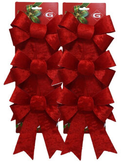 Gerimport Kerstornamenten strikken - 6x st - velvet rood - 15 x 24 cm - kerstboomstrikjes