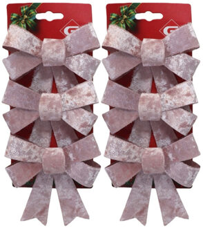 Gerimport Kerstornamenten strikken - 6x st - velvet roze - 10 x 13 cm - strikjes