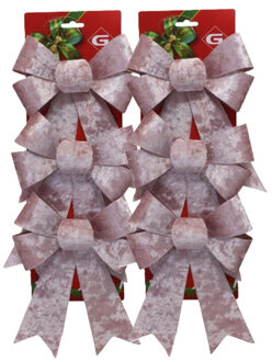 Gerimport Kerstornamenten strikken - 6x st - velvet roze - 15 x 24 cm - kerstboomstrikjes