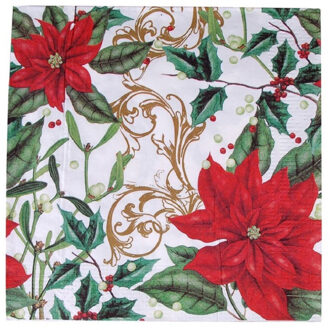 Gerimport Kerstservetten - 20x - kerstbloemen - rood/groen - 33 x 33 cm - 3 laags Multi