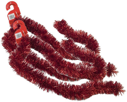 Gerimport Kerstslinger - 2x stuks - rood - folie lametta - 180 x 7 cm - kerstboom versiering/guirlandes