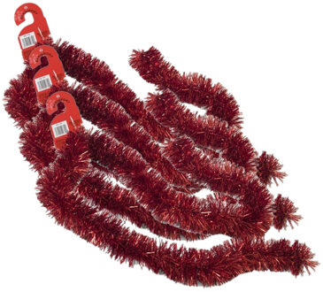 Gerimport Kerstslinger - 3x stuks - rood - folie lametta - 180 x 7 cm - kerstboom versiering/guirlandes