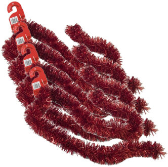 Gerimport Kerstslinger - 4x stuks - rood - folie lametta - 180 x 7 cm - kerstboom versiering/guirlandes